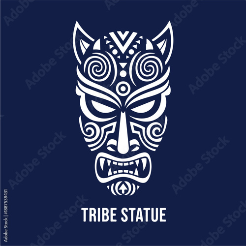 Tribal Mask Statue with Intricate Patterns.