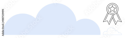 Technology, recognition, cloud storage, data security, innovation, business solutions. A blue cloud with an award ribbon on the side. Technology and recognition concept, suitable for cloud solutions