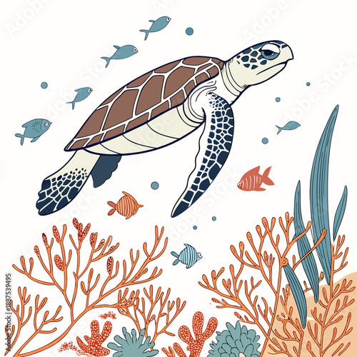 Sea turtle in a vibrant coral reef