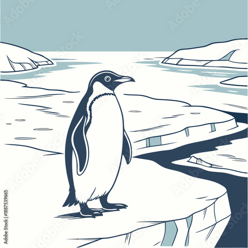 Penguin in an arctic landscape
