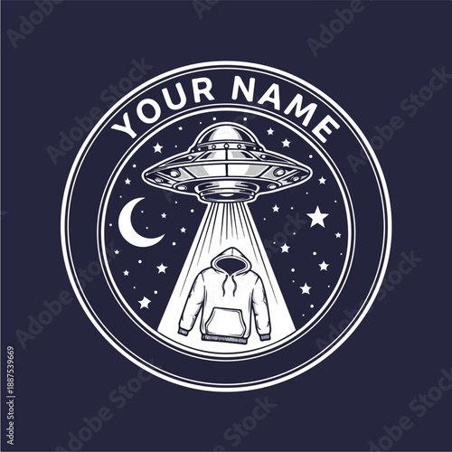 UFO Abducting Hoodie in Space with Moon and Stars.
