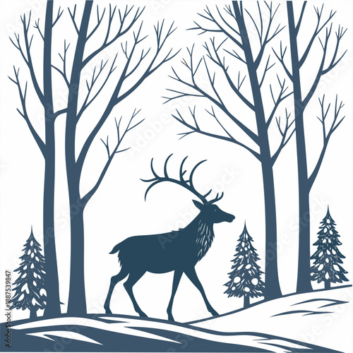 Winter forest with deer