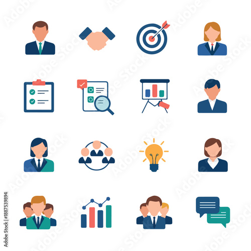 Human Resources Flat Icons Set – Business, Recruitment, Teamwork & Employee Management