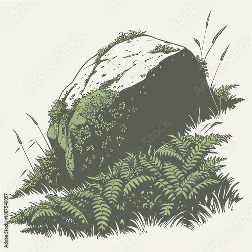 Lush forest rock illustration