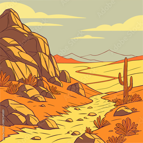 Desert landscape with cacti and rocks