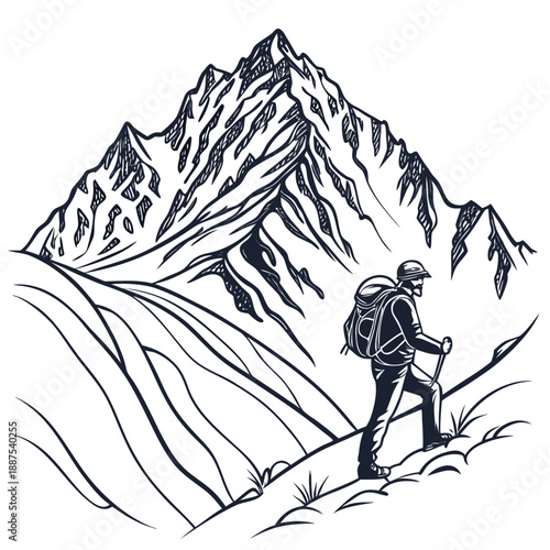 Hiker ascending a mountain