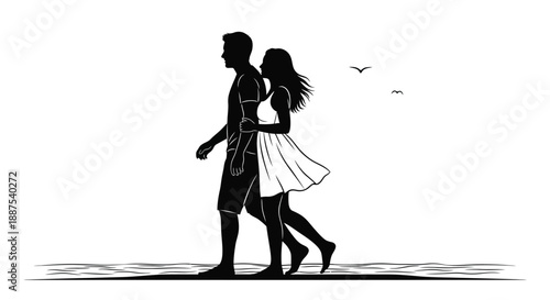 Couple walking together along the beach