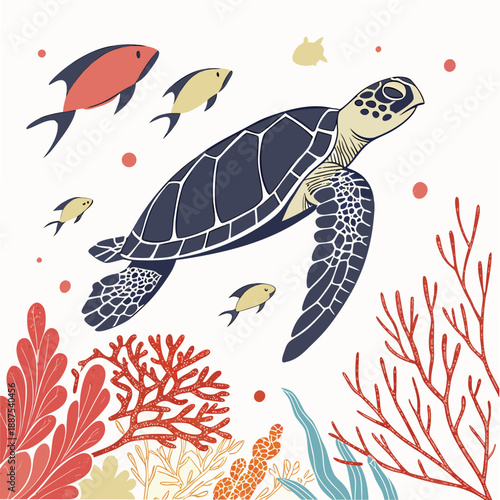 Sea turtle in coral reef