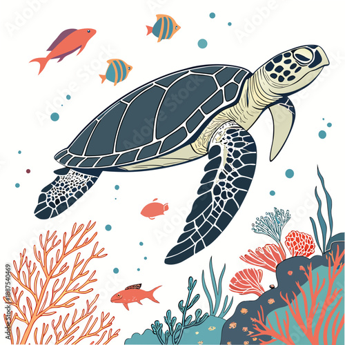 Sea turtle in a vibrant coral reef