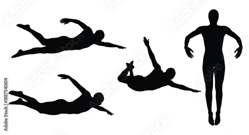 People silhouettes in various yoga and dance positions