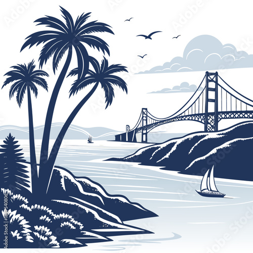 Golden gate bridge and coastal landscape