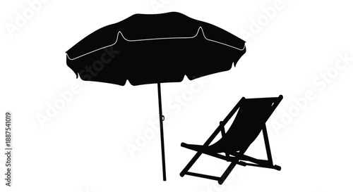 Beach umbrella and deck chair silhouette