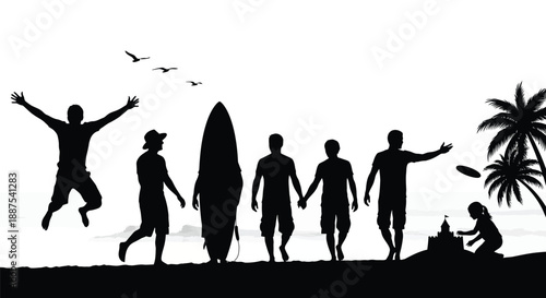 Group of friends enjoying beach activities together