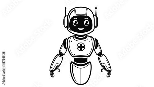 Friendly medical robot mascot icon for clinic branding, patient engagement, telehealth services and healthcare business vector illustration