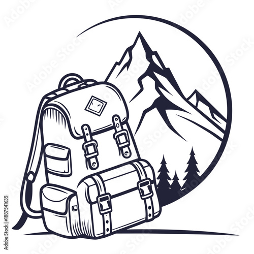 Hiking backpack with mountain landscape