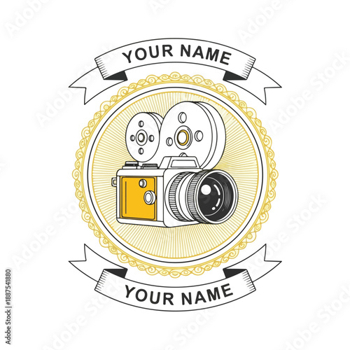 Vintage Film Camera Emblem with Ribbons 1.