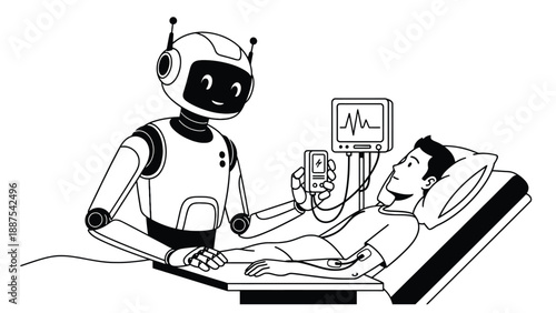 Medical robot at bedside monitoring patient vitals and telemetry to support automated care coordination, telemedicine oversight and capital planning for hospital deployment