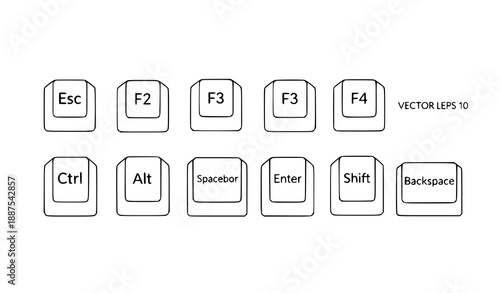 Flat vector computer keyboard keys set for tech illustrations, UI design, and digital graphics