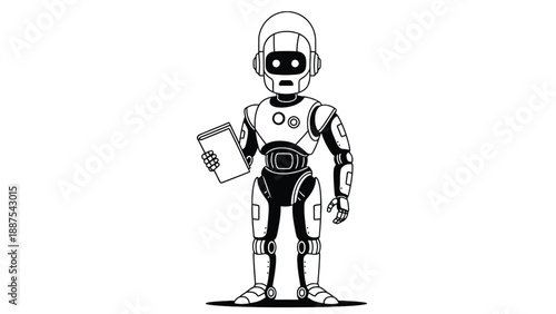Humanoid robot holding clipboard vector representing automated patient intake, digital triage workflows, clinical documentation automation and healthcare technology procurement strategy