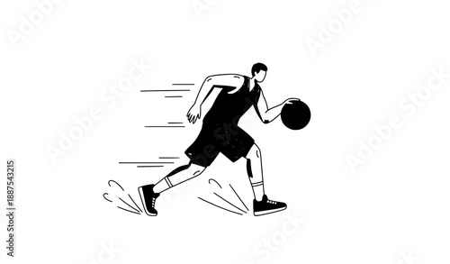 Minimal doodle basketball athlete character doing footwork training cartoon vector