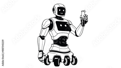 Service robot presenting medical vial vector depicting automated sample handling, laboratory robotics adoption and capital procurement planning for diagnostic laboratories