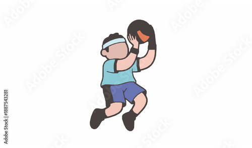 Cute doodle basketball player character doing shooting practice flat vector illustration
