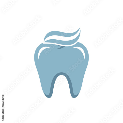 Stylized graphic illustration of a clean human tooth with a swirl of refreshing toothpaste on top, symbolizing optimal oral health and daily dental hygiene routines for fresh breath and a bright smile