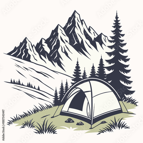 Mountain camping illustration