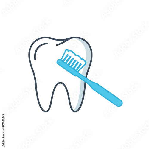 Close up of a toothbrush with toothpaste brushing a large tooth, symbolizing dental hygiene and oral care