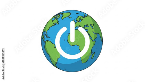 Globe with Power Button Icon Isolated on White Background