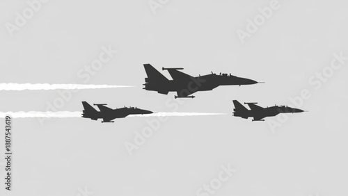 Fighter Jets Flying in Formation Silhouette