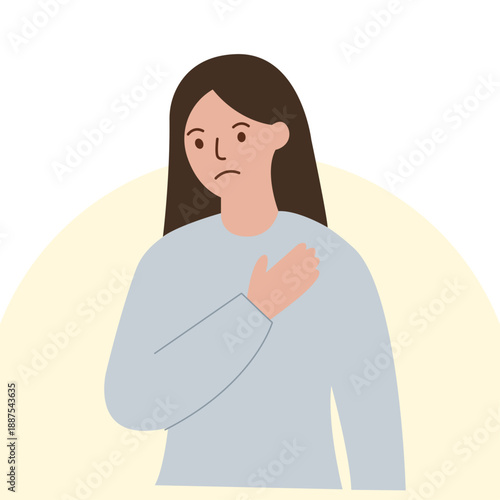 Concerned Woman Holding Chest in Thoughtful Pose