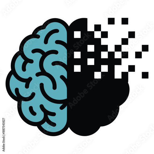 Human brain with digital binary code
