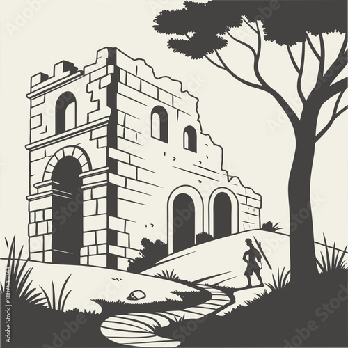 Silhouette of a historical ruin