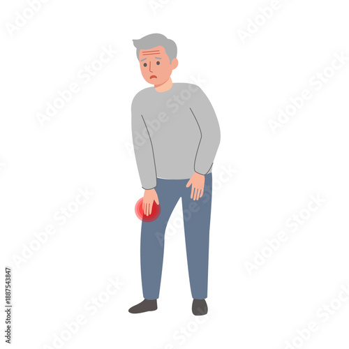 Senior Man Experiencing Knee Pain, Flat Vector Medical Illustration
