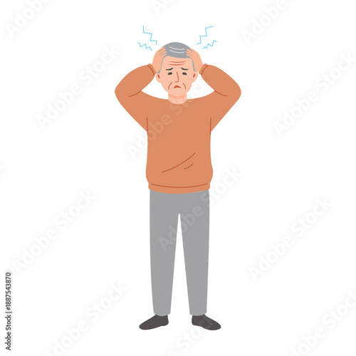 Senior Man with Headache, Flat Vector Medical Illustration