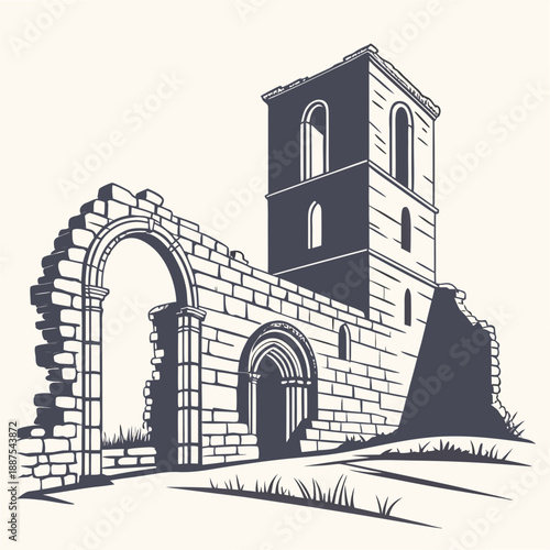 Illustration of an ancient church ruin