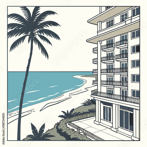 Beachfront hotel illustration
