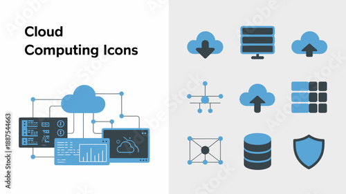 a visual representation of cloud computing services featuring various icons depicting data storage network connections and security measures in a light blue palette high quality professional