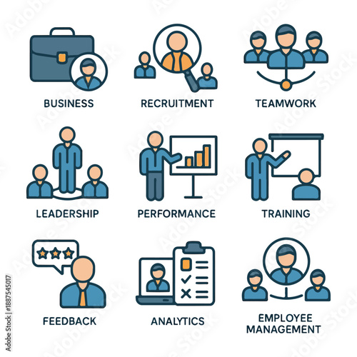 Human Resources Flat Icons Set – Business, Recruitment, Teamwork & Employee Management