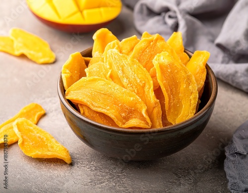 Dried Mango Slices in Bowl.