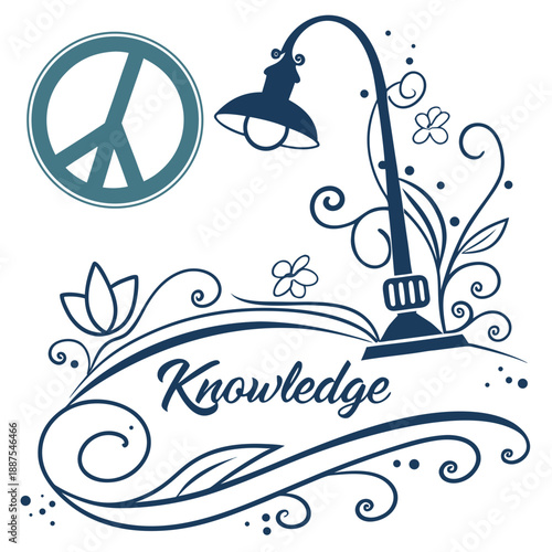 Knowledge lamp with peace symbol