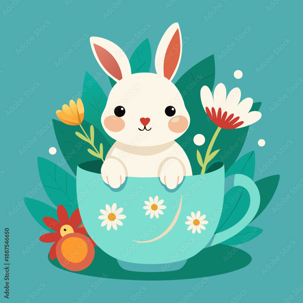 Obraz premium A rabbit inside a cup in a digital vector art illustration