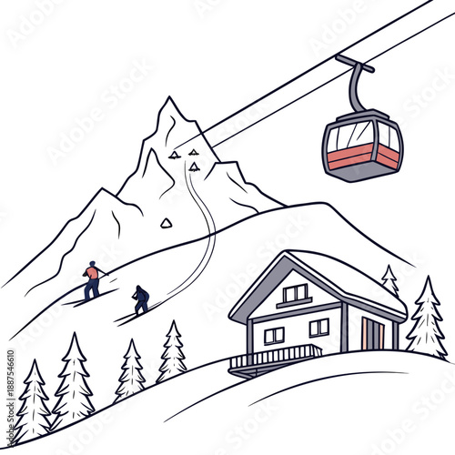Ski resort illustration