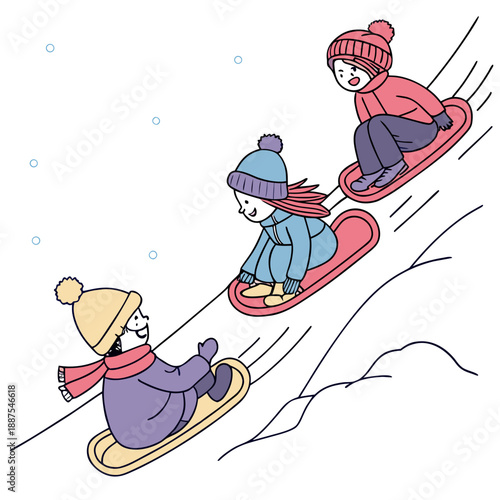 Children sledding in the snow