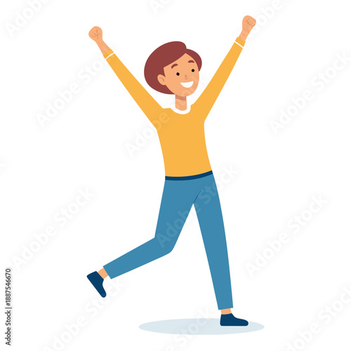 Картината върху платно A young woman is happily jumping with her arms raised in excitement and joy