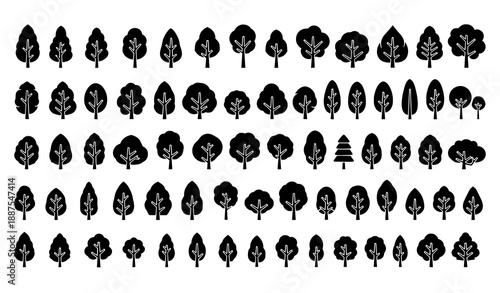 Large minimal tree silhouettes vector pack for maps landscapes and environmental design
