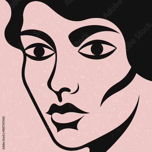 A minimalist illustration of a woman's face from a close-up front viewpoint showcasing facial features and emotional expression