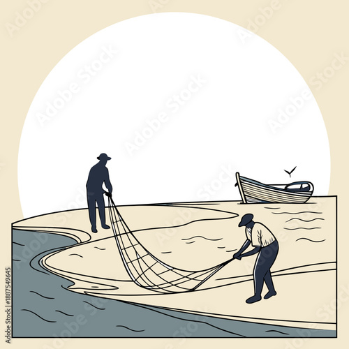 Fishermen mending nets