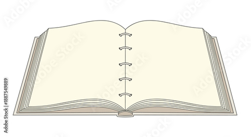 Open blank ring-bound notebook or sketchbook seen from a front perspective ready for creative notes or drawings.